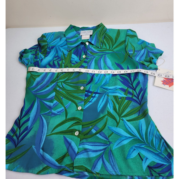 NWT Vtg Leslie Belle Shell buttons Green Blue Botanical Dress & Shirt Size 8 - Picture 7 of 16